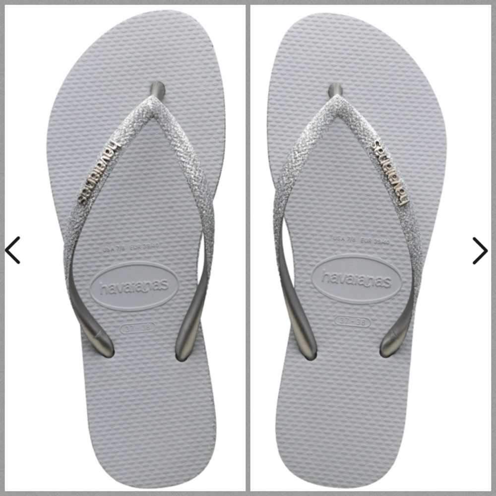 Havaianas Slim Silver Sparkle Flip Flops